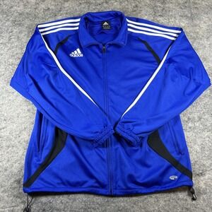Vintage Adidas Soccer Jacket Men's Large Blue & White Stripes Full Zip Pockets